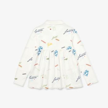 Lacoste Lacoste Print Flounced Cotton Piqué Polo Shirt Dětské - Polo Bílé | CZ-QoXUog